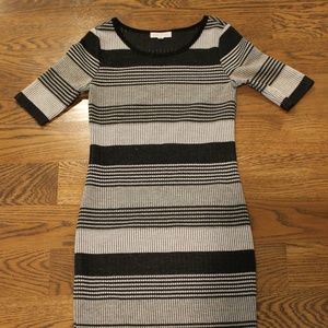 Socialite Grey/White Ribbed Body-con Dress, XS